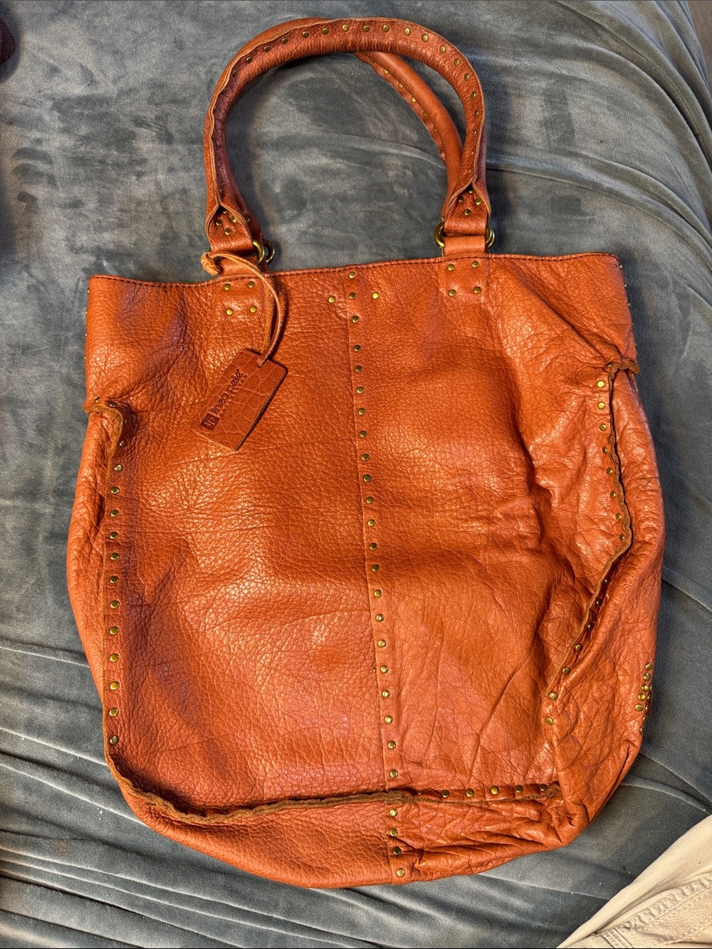 Linea Pelle Brown Leather Studded Tote Bag Boho Large Carryall